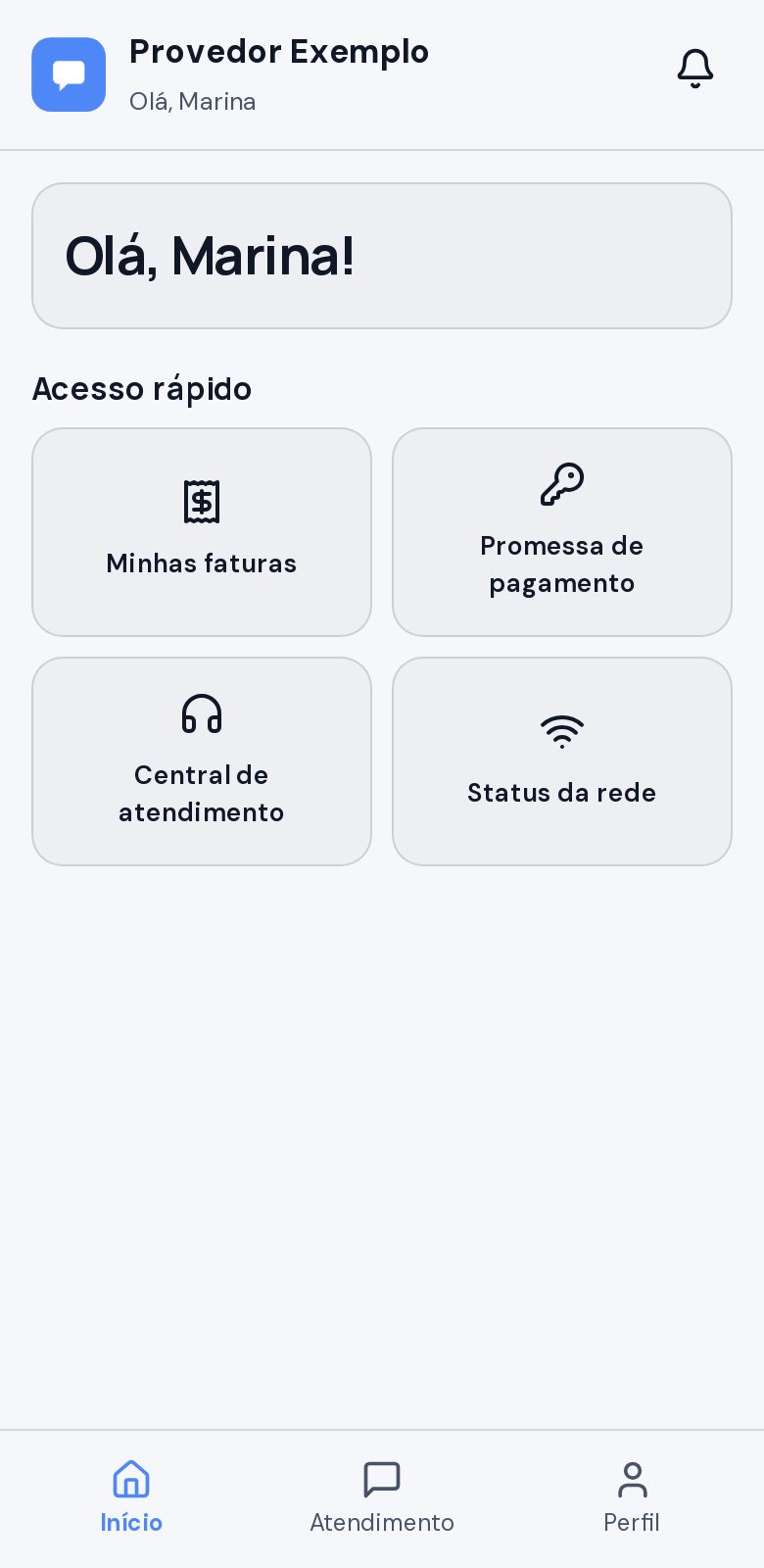 App do assinante: Faturas, PIX e chat no celular do cliente.